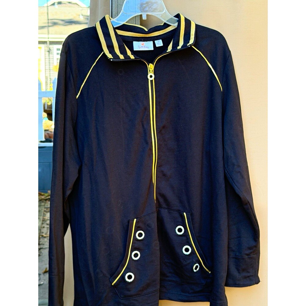 Quacker Factory Women’s 1X Black/Gold Full Zip Hoodie Rhinestone Accents